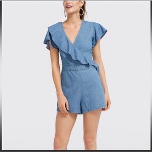 Draper James Chambray Ruffle Wrap Romper Size 8
